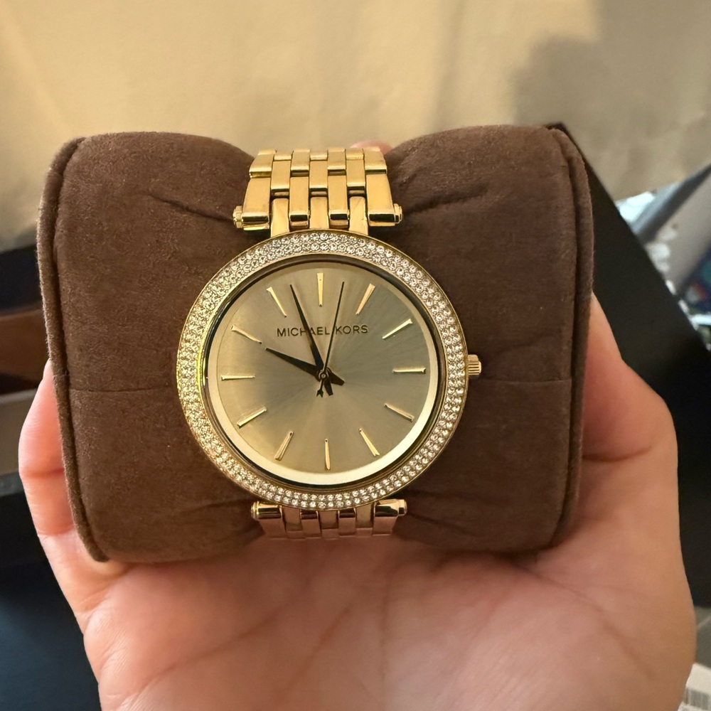 Michael Kors Gold and Silver Watch with Crystal Bezel